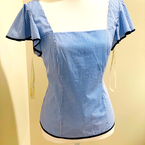 *NWT* Sail to Sable - Gingham Shirred Back Flutter Sleeve Top - Size M - Picture 6 of 7